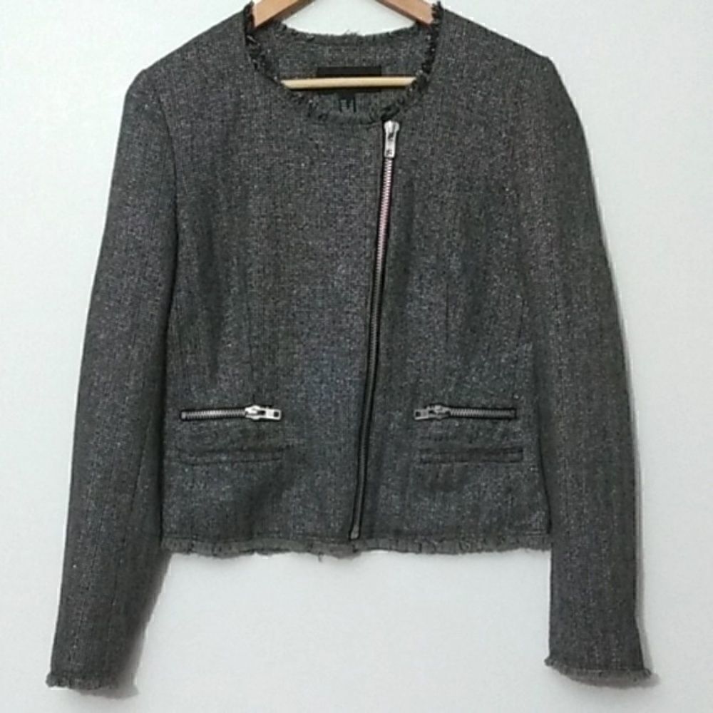 MNG Casual Black & Silver Moto Tweed Jacket XS - Picture 1 of 8